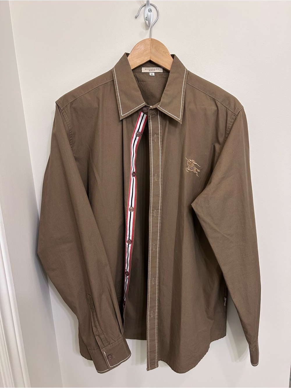 Burberry Brit Men's Brown Button-Up Shirt Jacket with Contrasting Trim